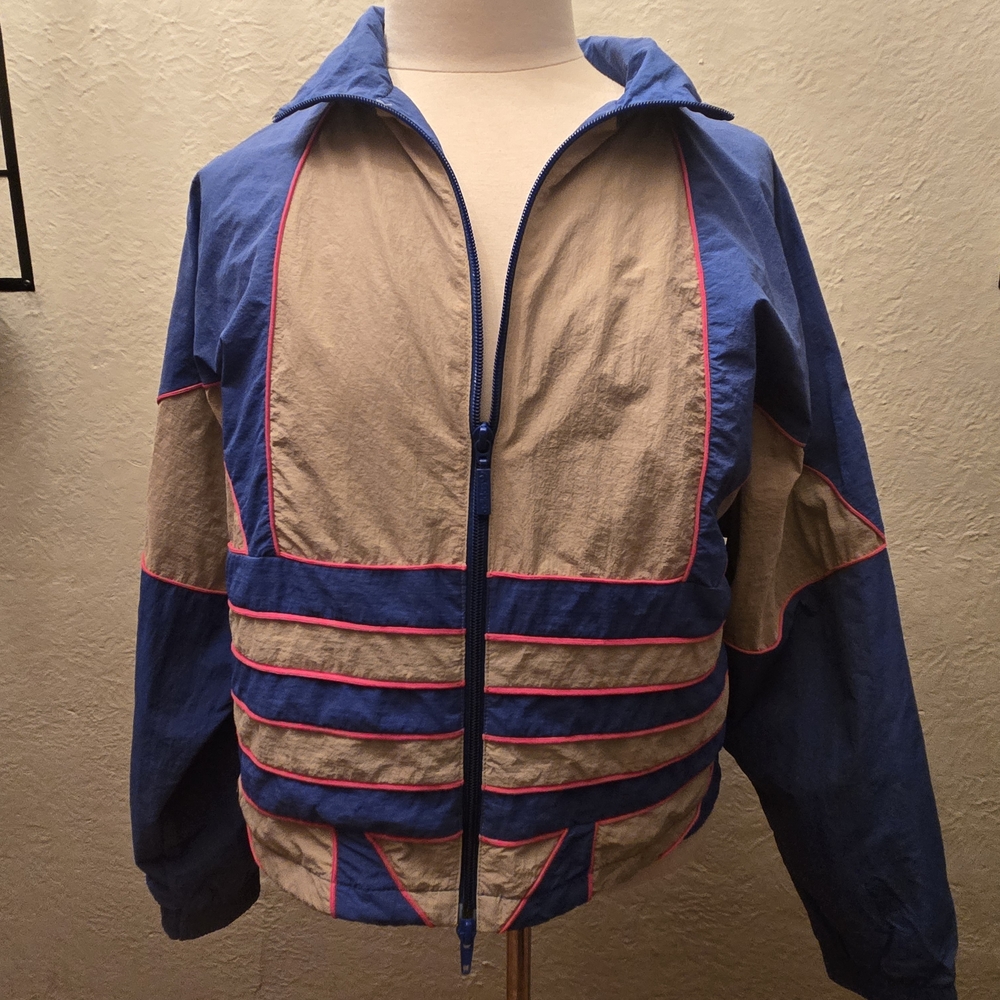 Vintage 90s Adidas Colorblock Windbreaker Jacket Blue Tan Pink Men’s 16